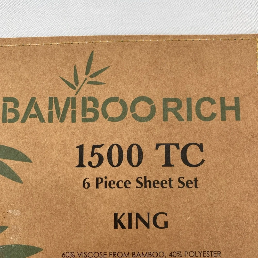 Bamboo Rich Sheet Set KING Light Blue 1500 Thread Count Silky Soft Sustainable